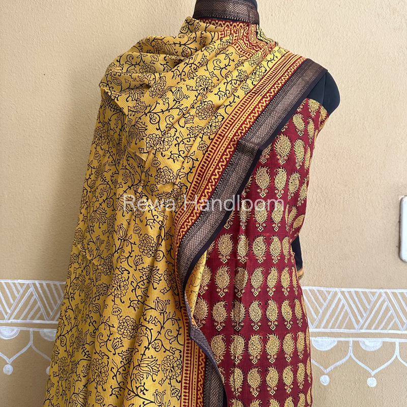 Maheshwari Maroon-Yellow Bagh Print Suit BSP013
