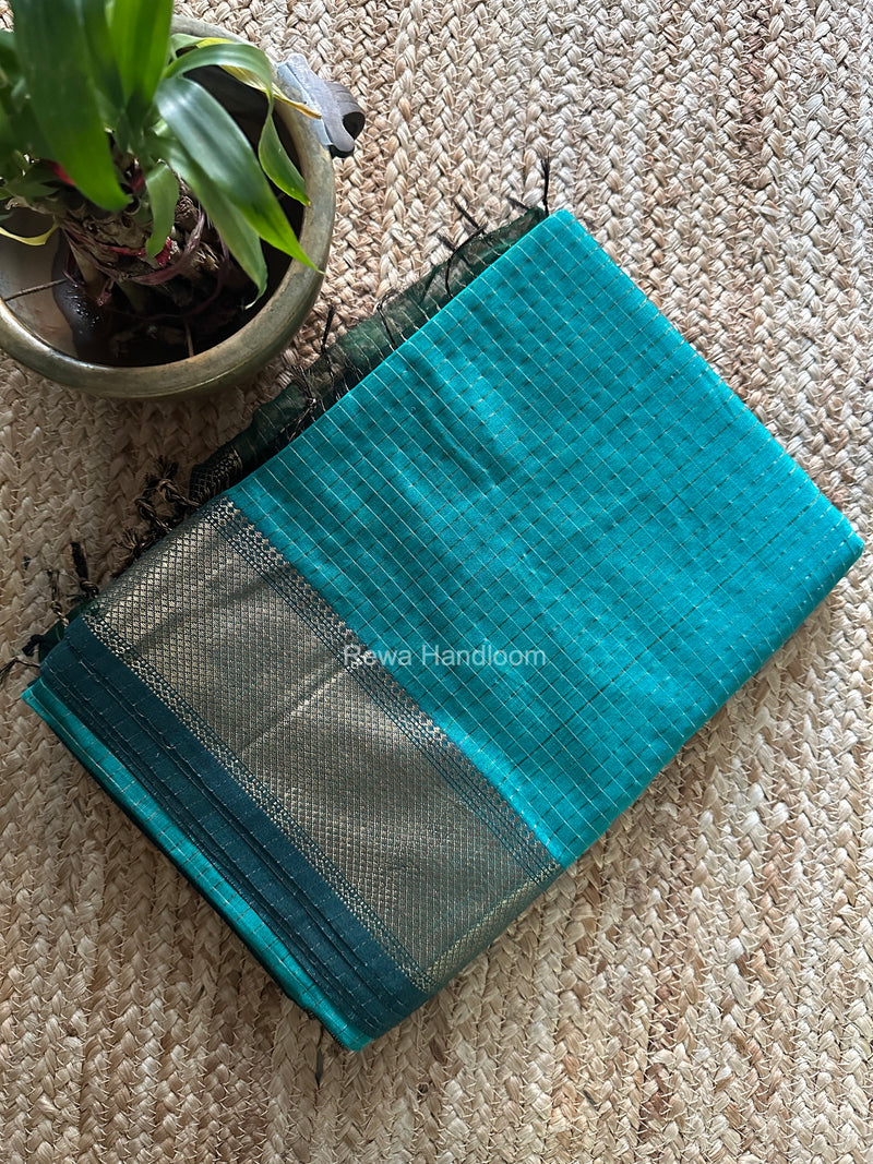 Maheshwari Aqua Green Zari Checks Saree ZCHX505