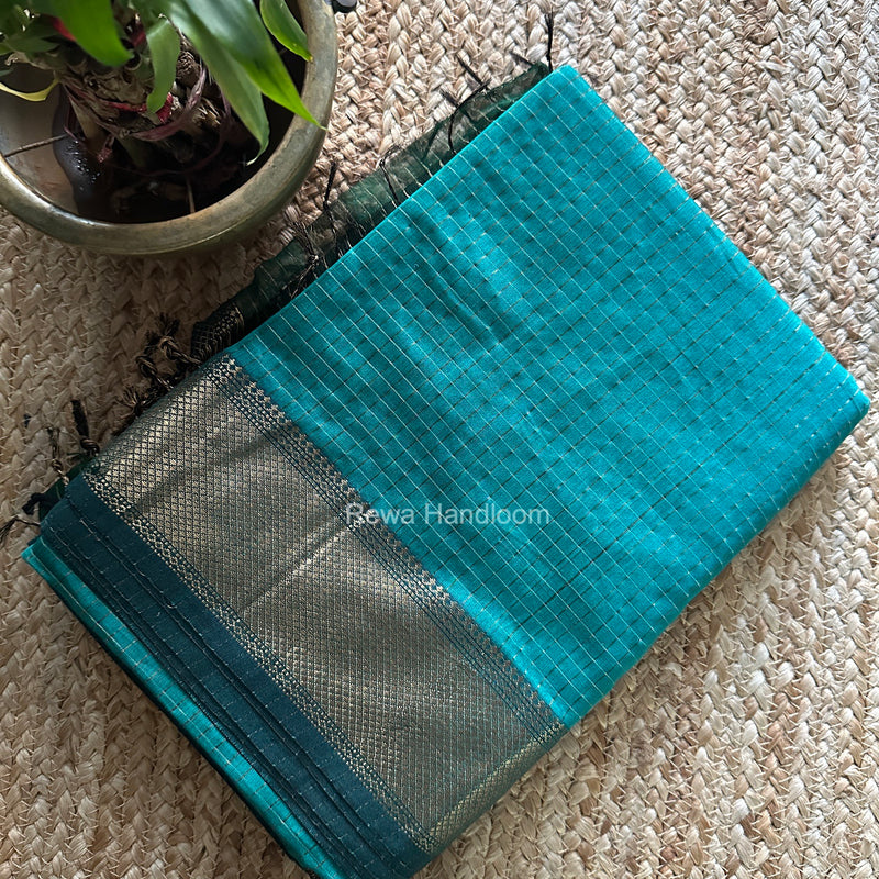 Maheshwari Aqua Green Zari Checks Saree ZCHX505