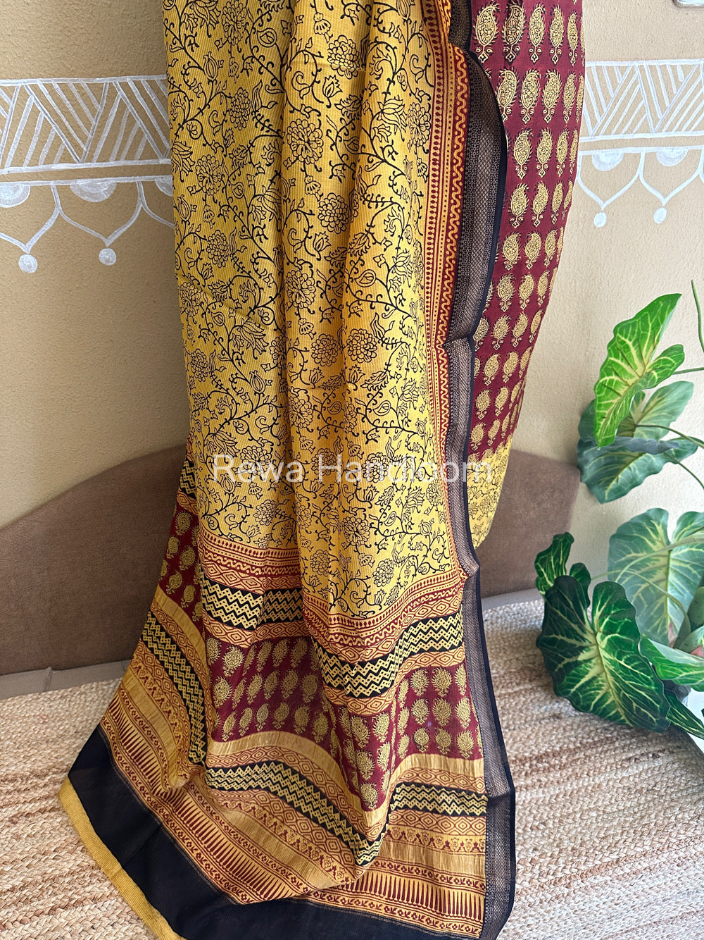 Maheshwari Maroon-Yellow Bagh Print Suit BSP013