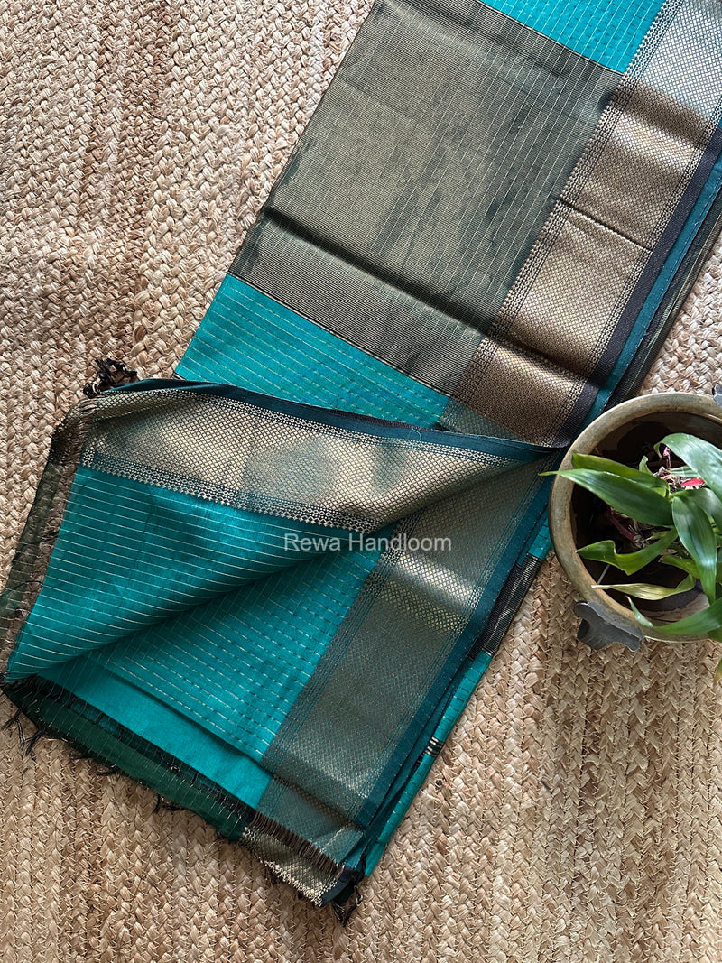 Maheshwari Aqua Green Zari Checks Saree ZCHX505