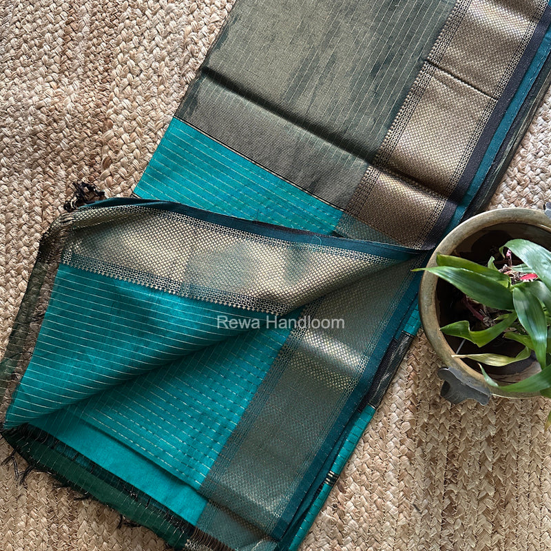Maheshwari Aqua Green Zari Checks Saree ZCHX505