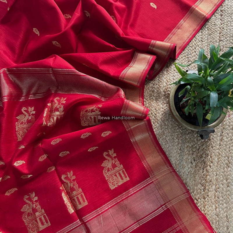 Maheshwari Red Butta Saree PMBS04