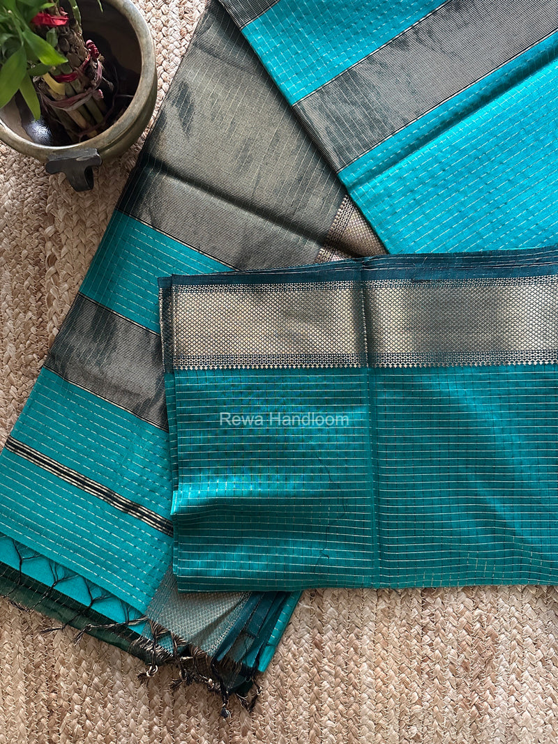Maheshwari Aqua Green Zari Checks Saree ZCHX505