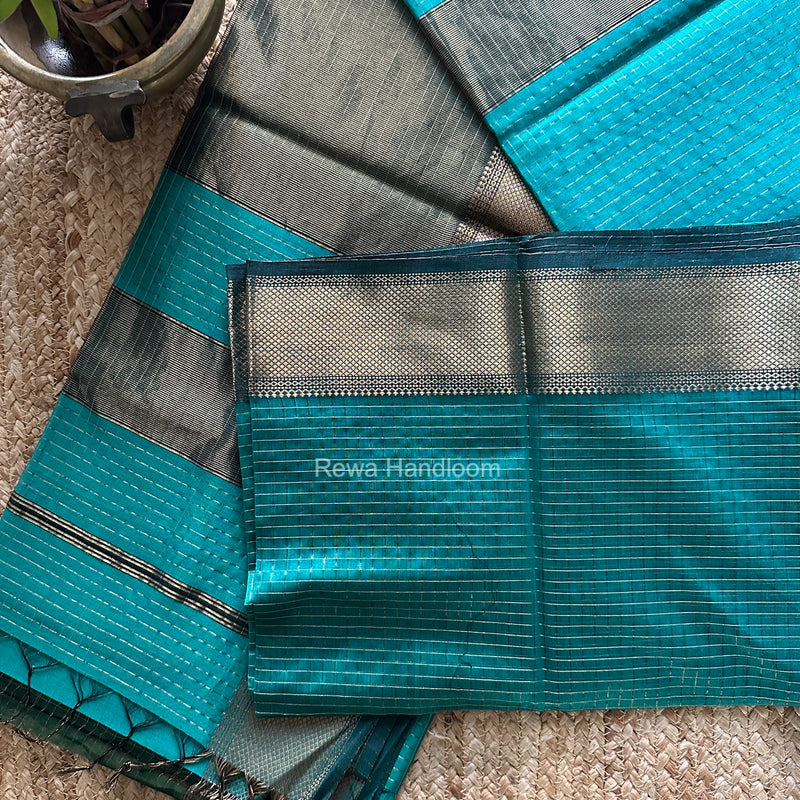 Maheshwari Aqua Green Zari Checks Saree ZCHX505