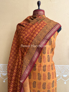 Maheshwari Golden Yellow-Maroon Bagh Print Suit- BSP033