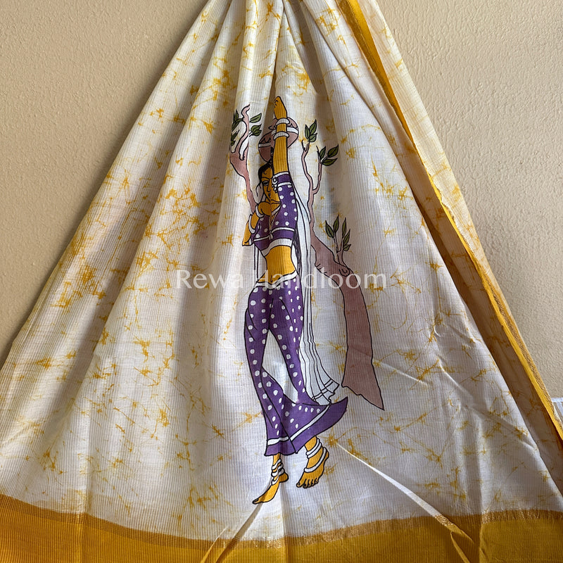Maheshwari Yellow Hand painted Dupatta BT016