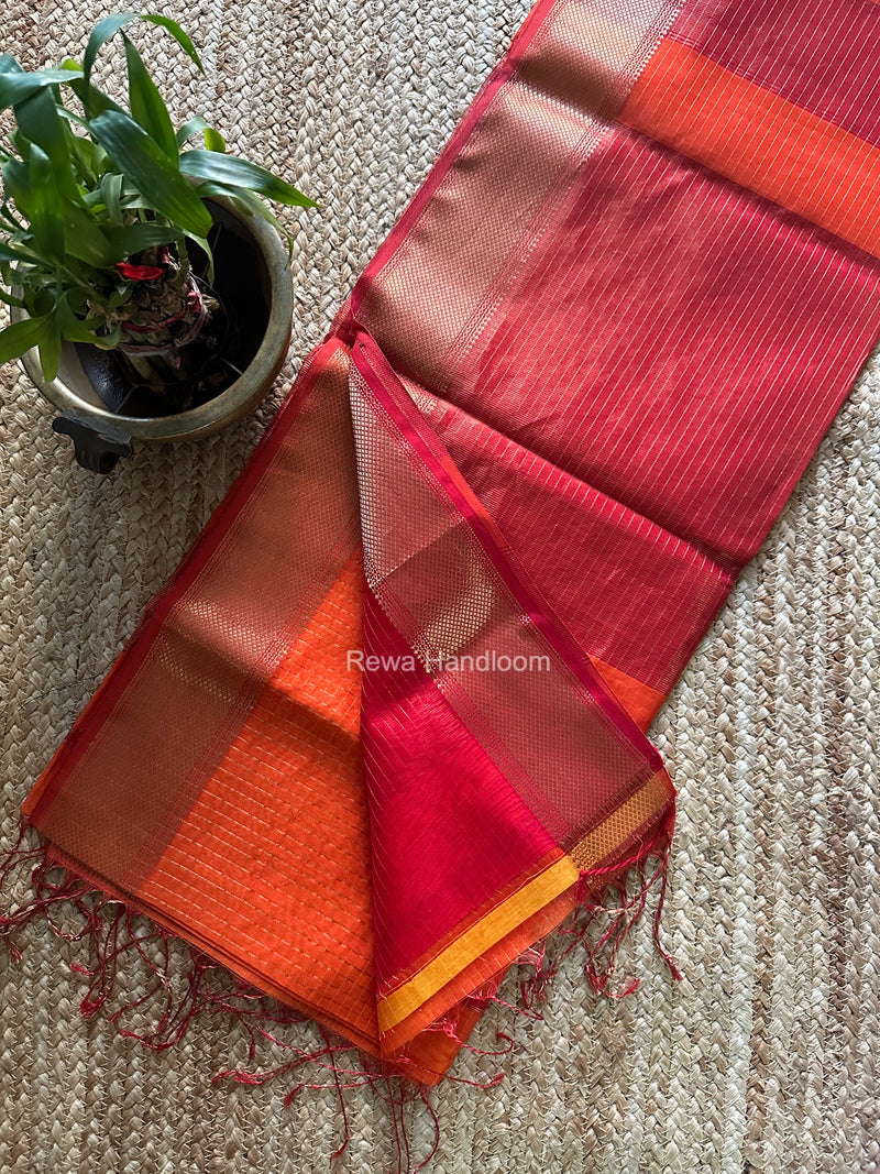 Maheshwari Orange Zari Checks Saree ZCHX506