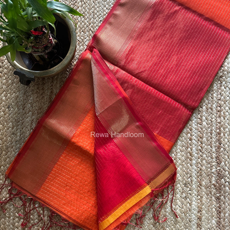 Maheshwari Orange Zari Checks Saree ZCHX506