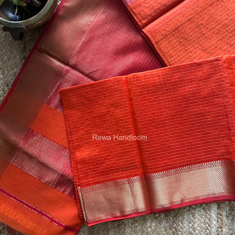 Maheshwari Orange Zari Checks Saree ZCHX506