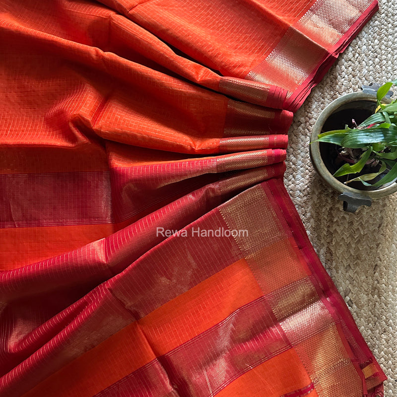 Maheshwari Orange Zari Checks Saree ZCHX506