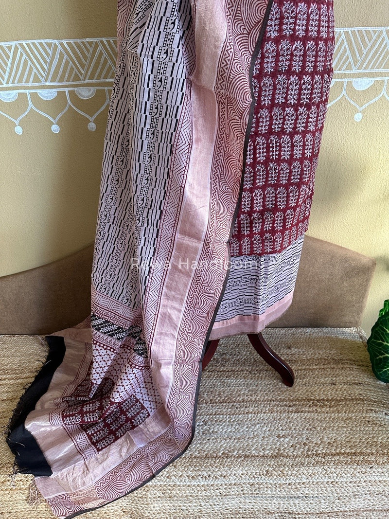 Maheshwari Deep Red-White Bagh Print Suit BSP0116