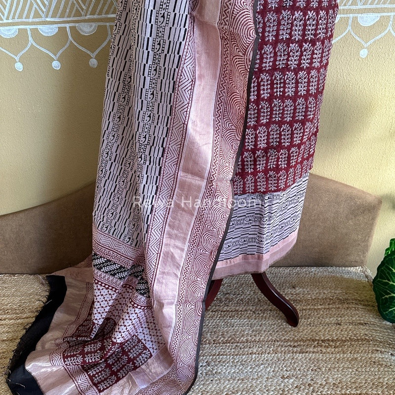 Maheshwari Deep Red-White Bagh Print Suit BSP0116