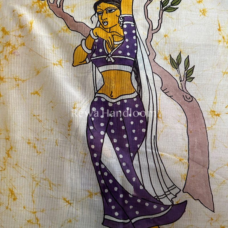Maheshwari Yellow Hand painted Dupatta BT016