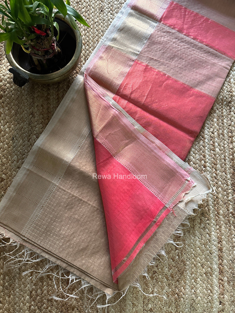 Maheshwari Beige Zari Checks Saree ZCHX504
