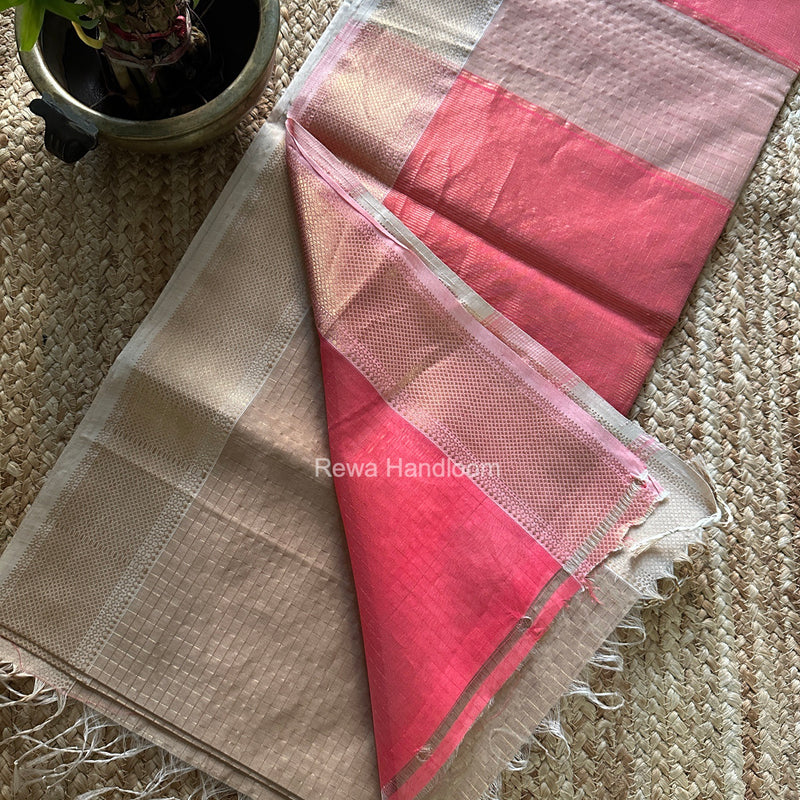 Maheshwari Beige Zari Checks Saree ZCHX504