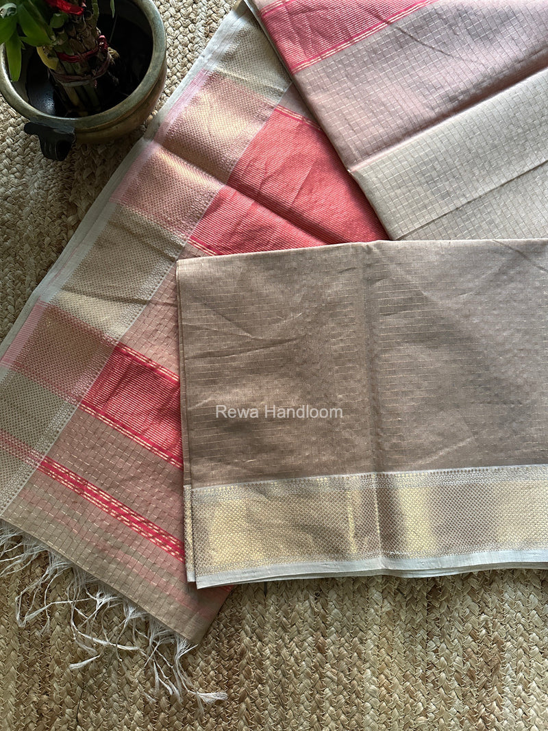 Maheshwari Beige Zari Checks Saree ZCHX504