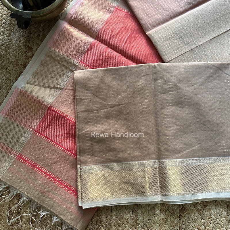 Maheshwari Beige Zari Checks Saree ZCHX504