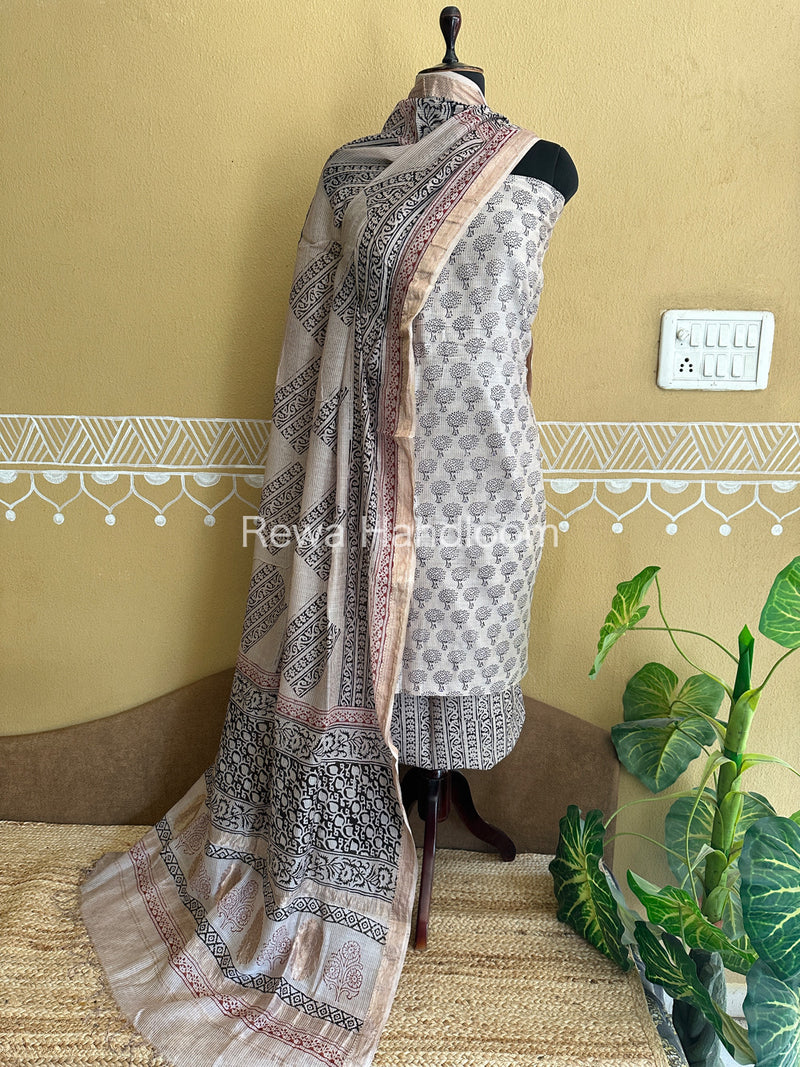 Maheshwari White-Black Bagh Print Suit BSP0105