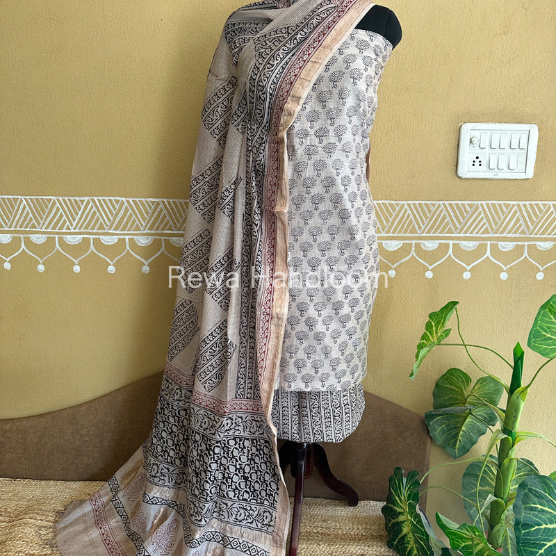 Maheshwari White-Black Bagh Print Suit BSP0105