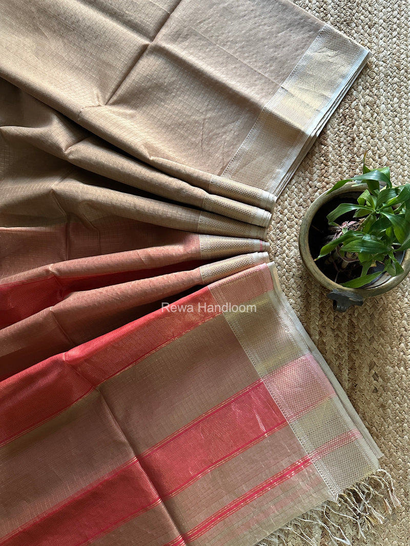 Maheshwari Beige Zari Checks Saree ZCHX504