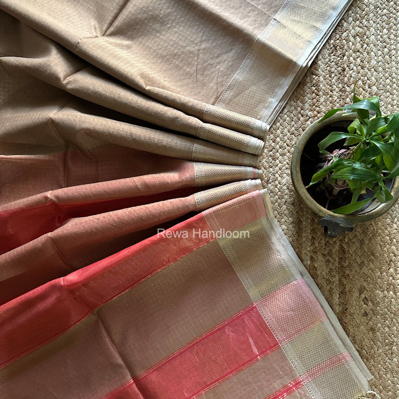 Maheshwari Beige Zari Checks Saree ZCHX504