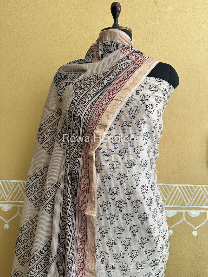 Maheshwari White-Black Bagh Print Suit BSP0105