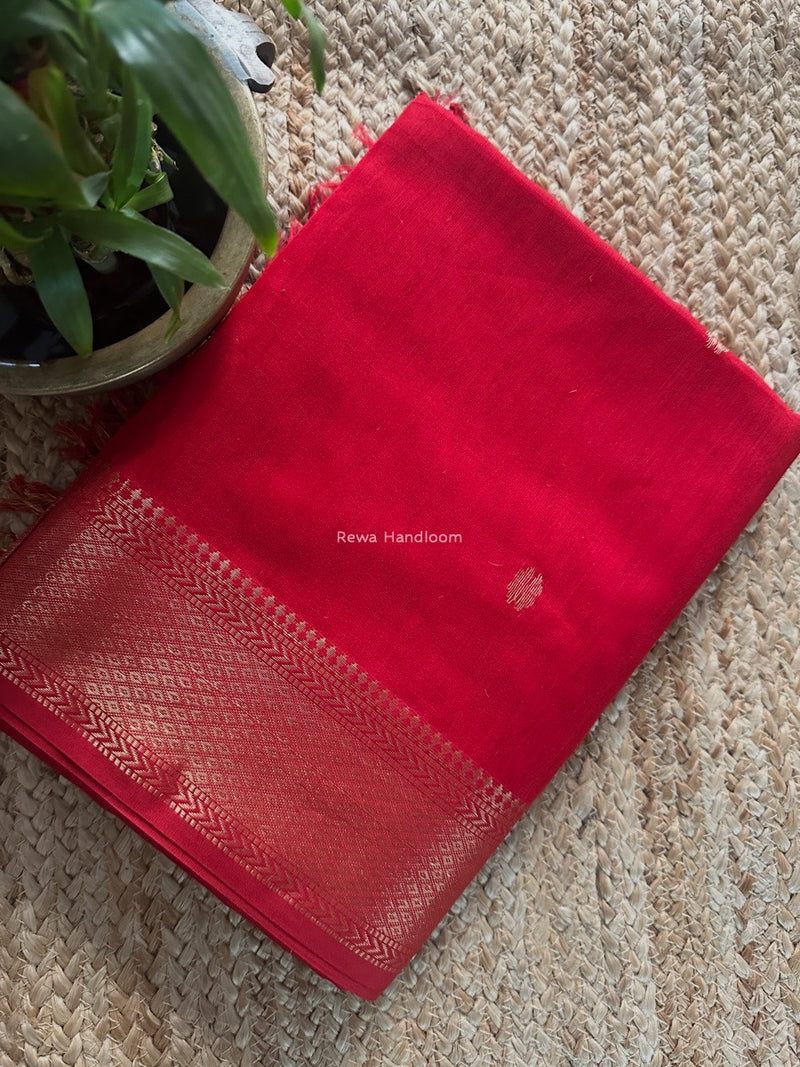 Red Butta Zari Border Maheshwari Saree LBS039