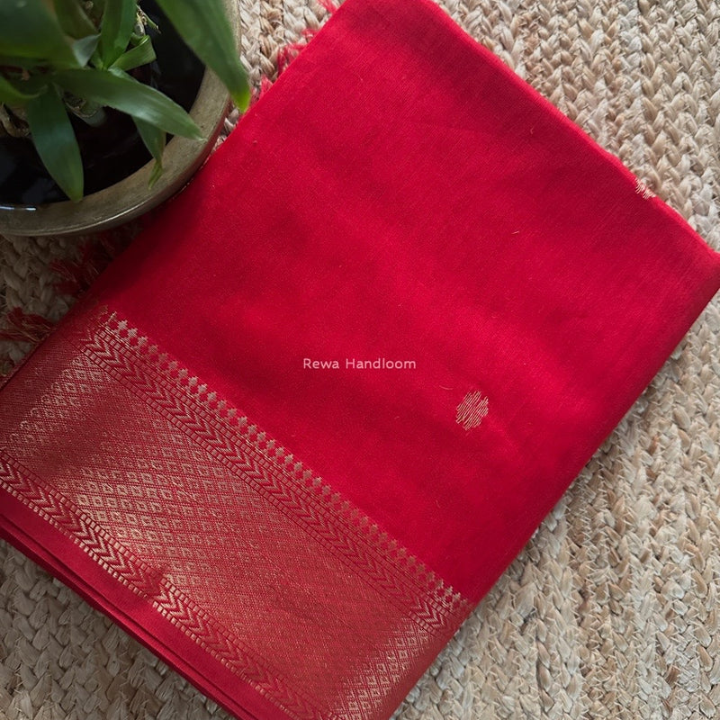 Red Butta Zari Border Maheshwari Saree LBS039