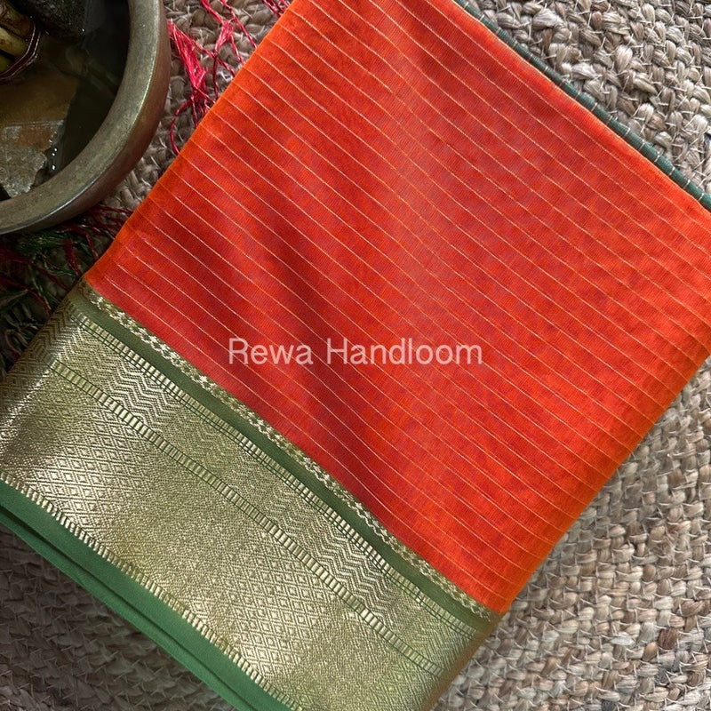 Maheshwari Orange Zari Linning Saree GL064