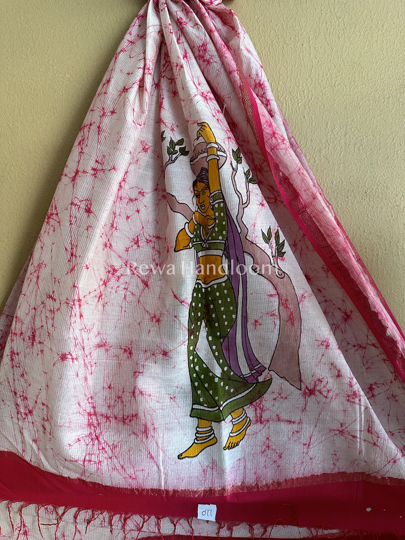 Maheshwari Pink Hand painted Dupatta BT011