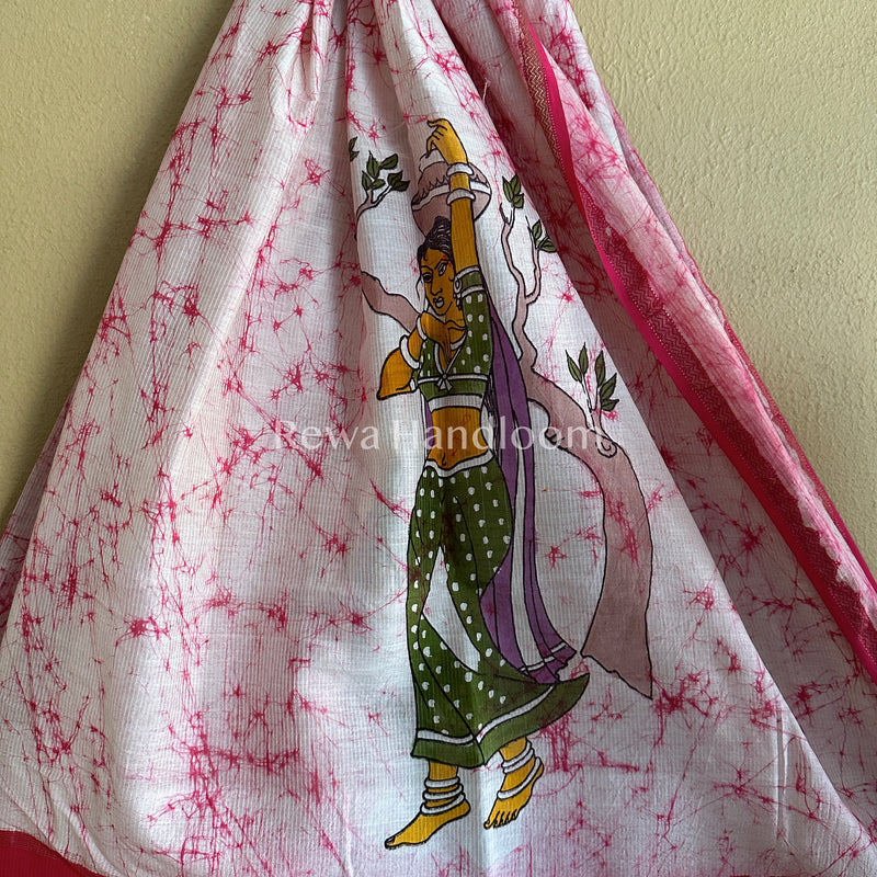 Maheshwari Pink Hand painted Dupatta BT011