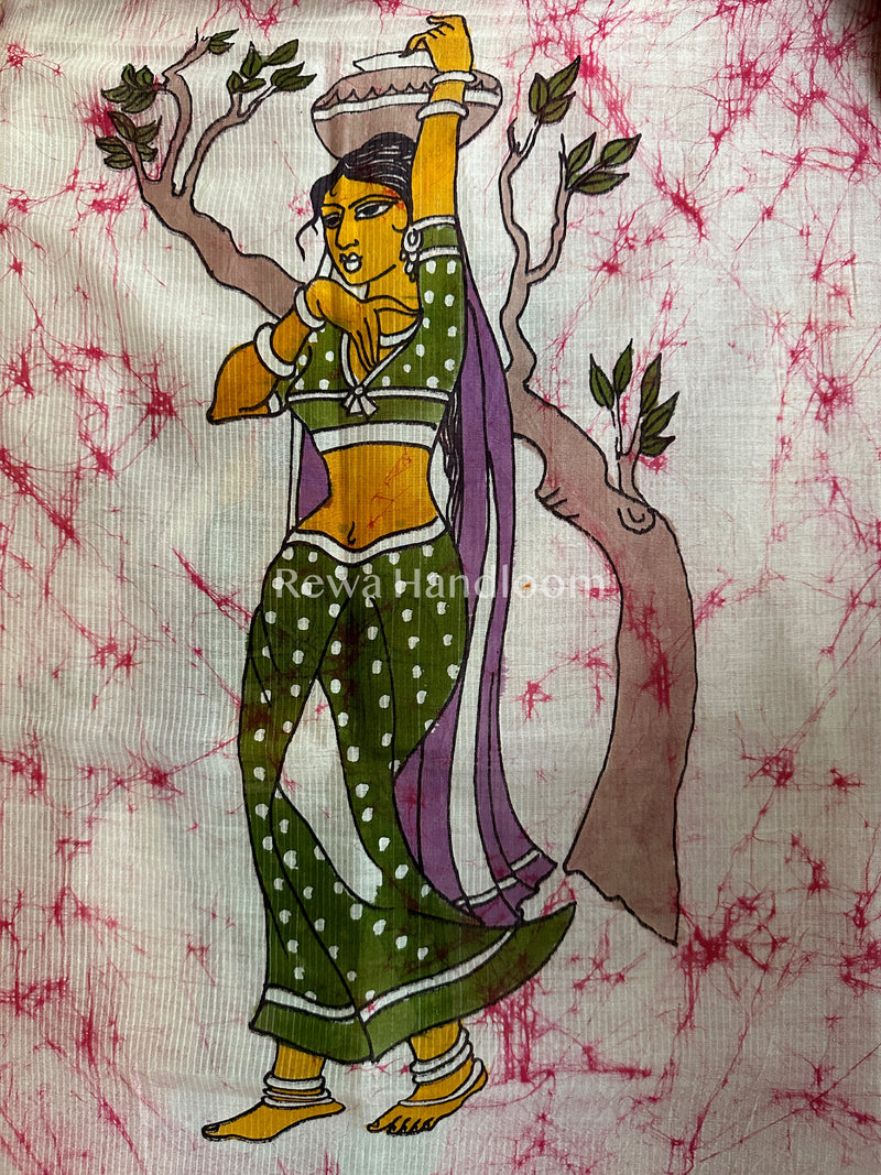 Maheshwari Pink Hand painted Dupatta BT011