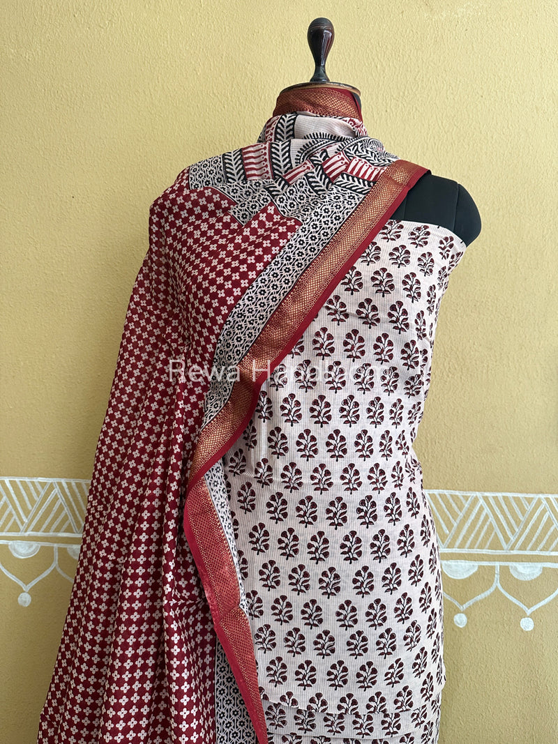 Maheshwari White-Maroon Bagh Print Suit BSP053