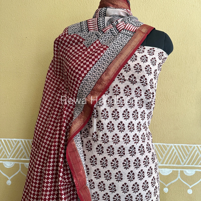Maheshwari White-Maroon Bagh Print Suit BSP053