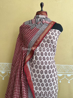 Maheshwari White-Maroon Bagh Print Suit- BSP053