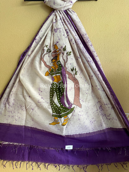 Maheshwari Violet Hand painted Dupatta BT018