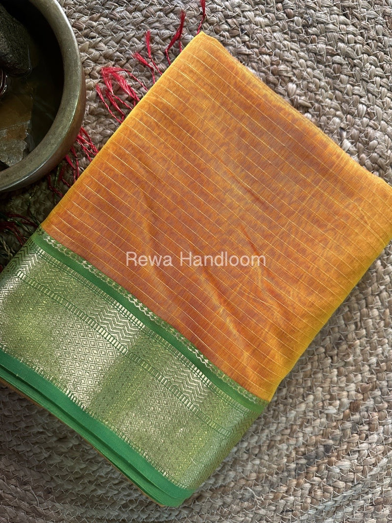 Maheshwari Golden Yellow Zari Linning Saree GL0063