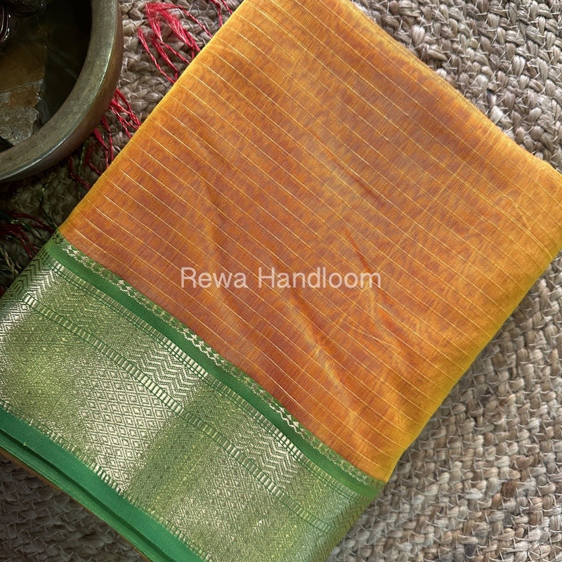 Maheshwari Golden Yellow Zari Linning Saree GL0063