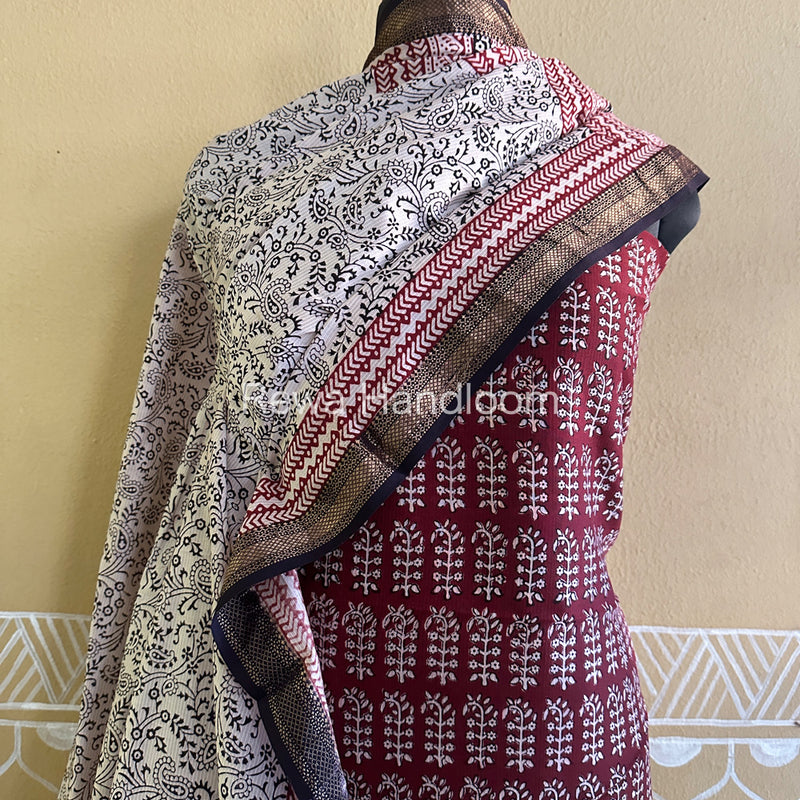 Maheshwari Maroon-White Bagh Print Suit BSP017