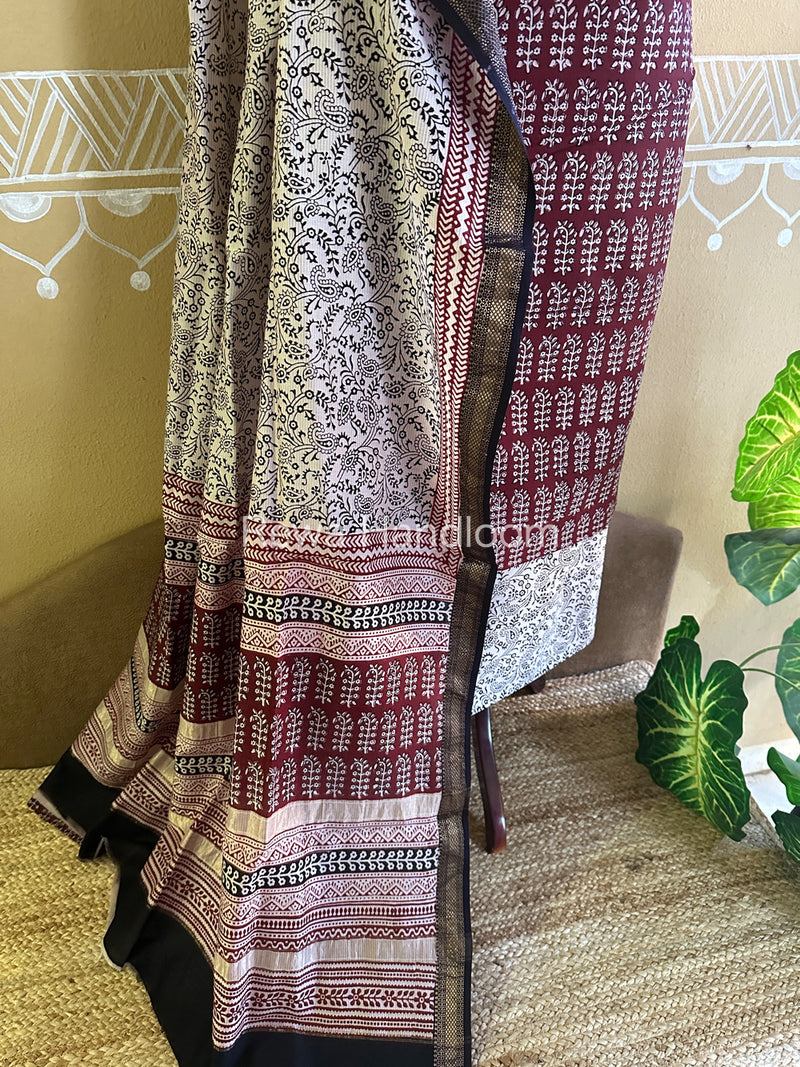 Maheshwari Maroon-White Bagh Print Suit BSP017
