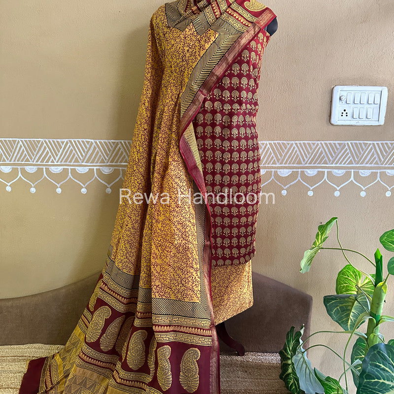 Maheshwari Red-Yellow Bagh Print Suit BSP048