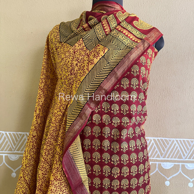 Maheshwari Red-Yellow Bagh Print Suit BSP048