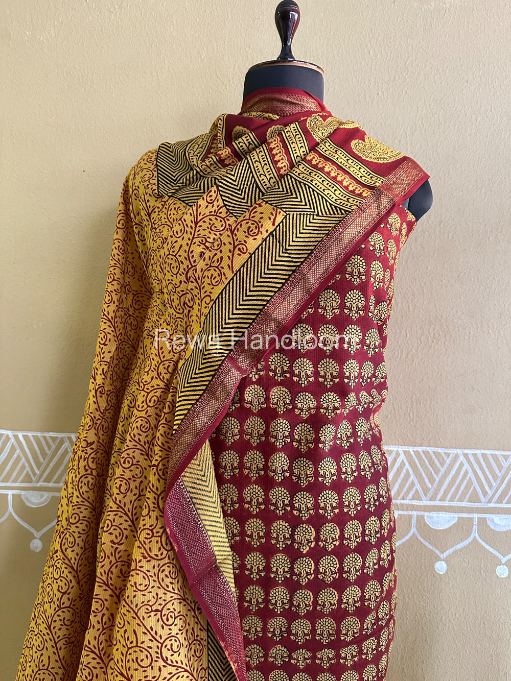 Maheshwari Red-Yellow Bagh Print Suit- BSP048