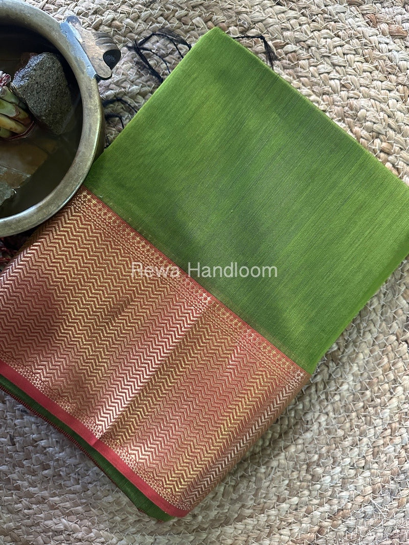 Maheshwari Mehendi Green Zari Skirt Saree ZS078