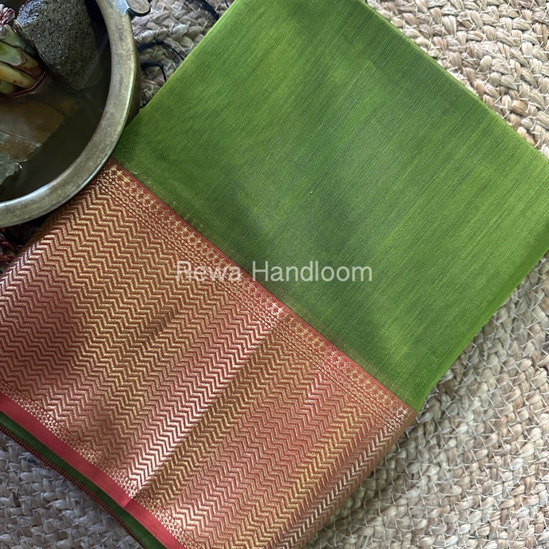 Maheshwari Mehendi Green Zari Skirt Saree ZS078