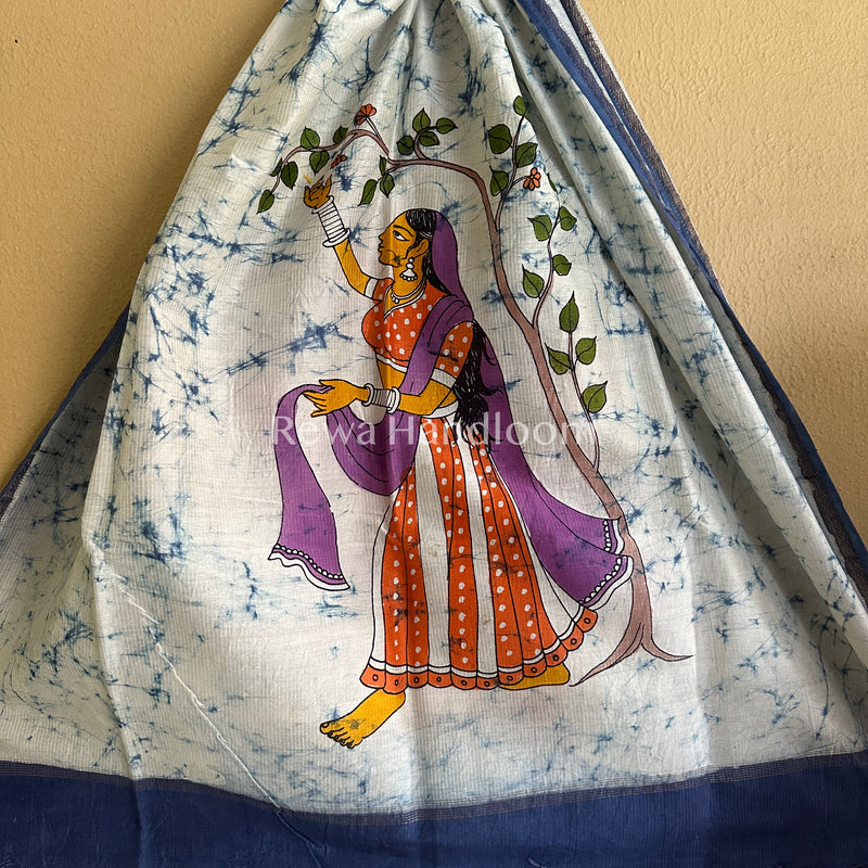 Maheshwari Dark Blue Hand painted Dupatta BT07