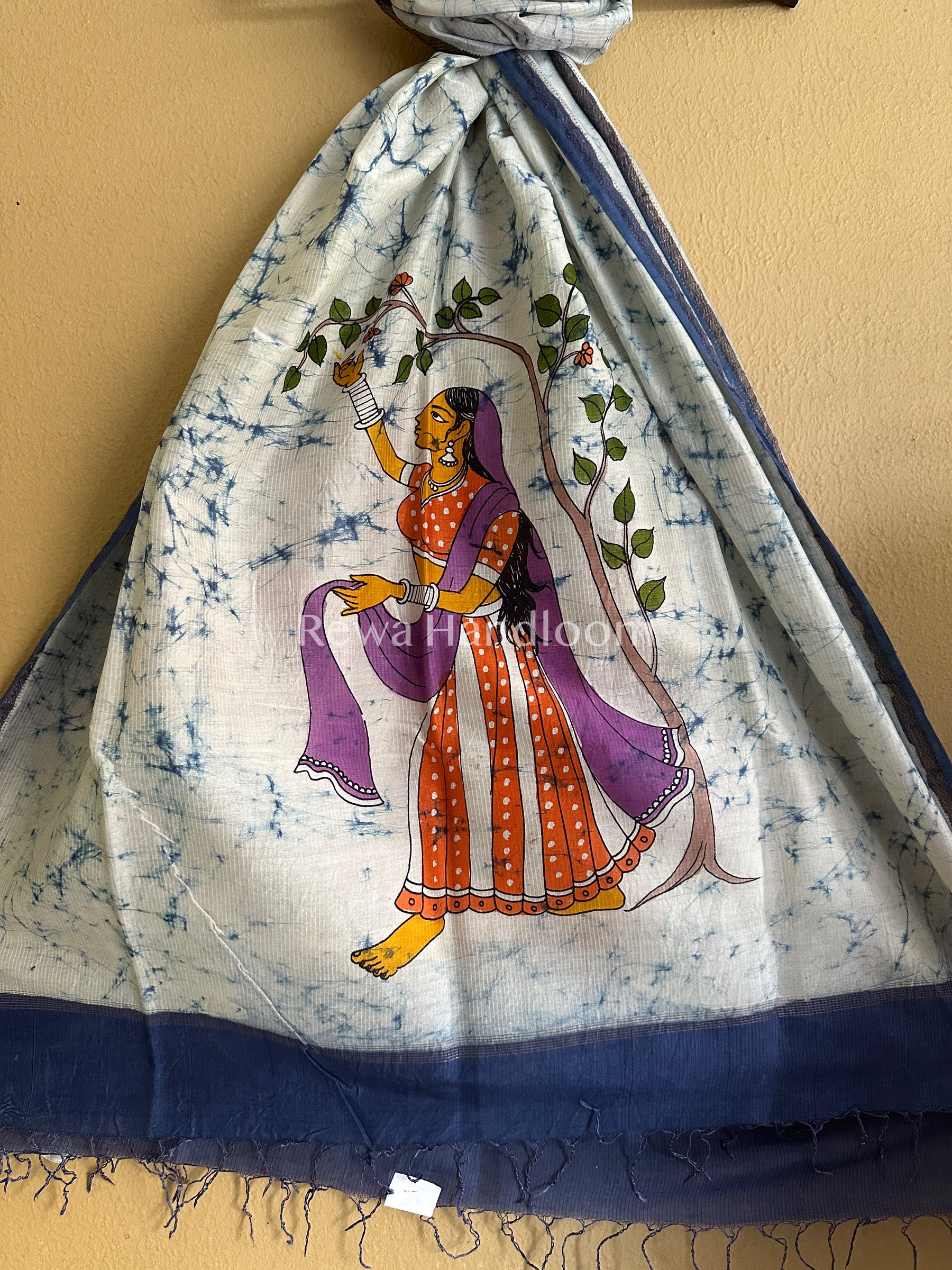 Maheshwari Dark Blue Hand painted Dupatta BT07