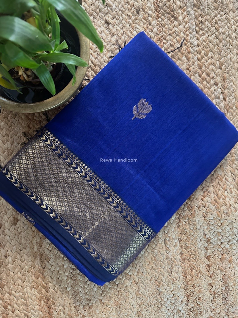 Blue Butta Zari Border Maheshwari Saree LLBS04