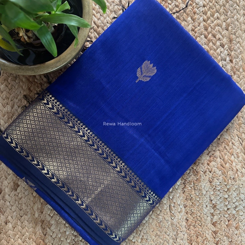 Blue Butta Zari Border Maheshwari Saree LLBS04
